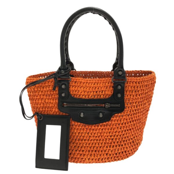 37467427 1 Balenciaga Pannier XS Tote Bag Straw Leather Orange Black