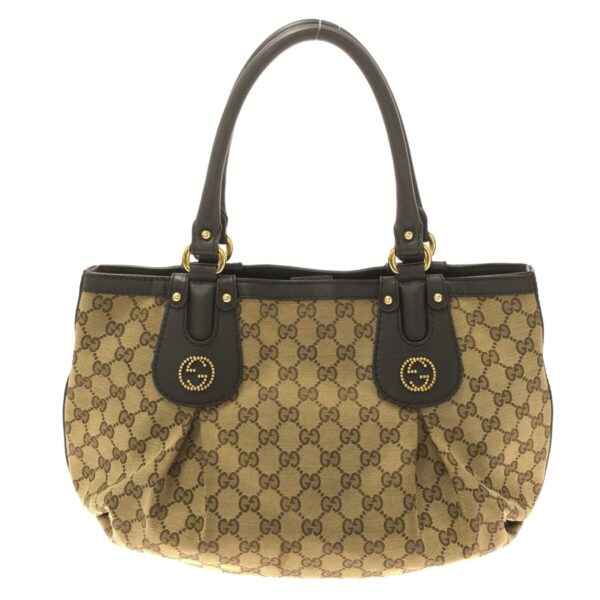 37467453 1 Gucci Scarlet GG Pattern Tote Bag Jacquard Leather Beige Brown