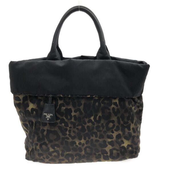 37467470 1 Prada Tesuto Double Tote Bag Reversible Leopard Nylon Leather Black