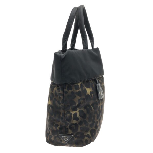 37467470 2 Prada Tesuto Double Tote Bag Reversible Leopard Nylon Leather Black