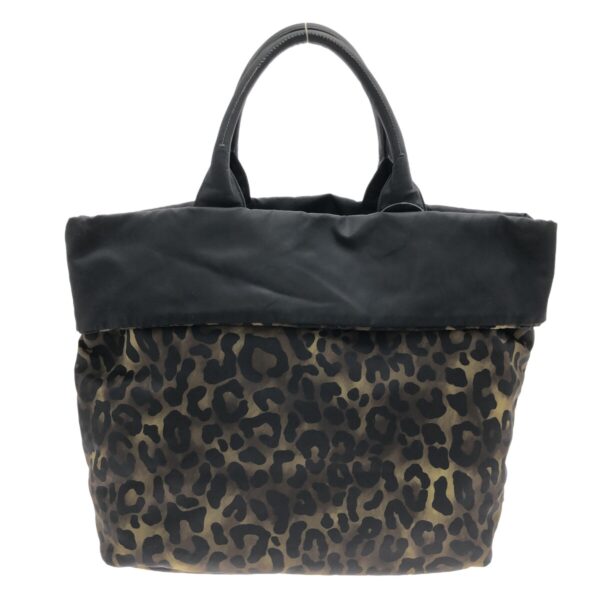 37467470 3 Prada Tesuto Double Tote Bag Reversible Leopard Nylon Leather Black