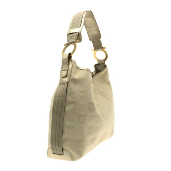 37485002 2 Salvatore Ferragamo Gancini Shoulder Bag Jacquard Leather White Beige