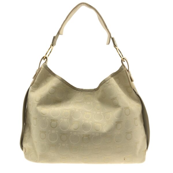 37485002 3 Salvatore Ferragamo Gancini Shoulder Bag Jacquard Leather White Beige