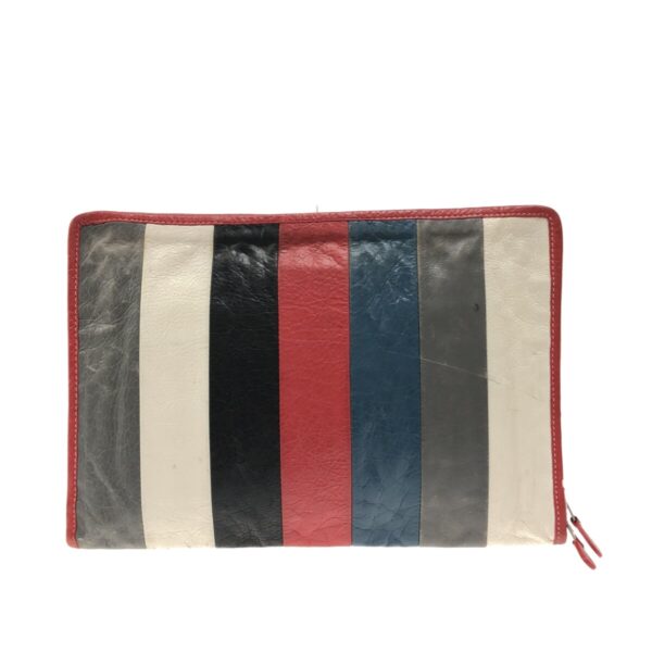 37485157 1 Balenciaga Bazaar Pouch Clutch Bag Striped Leather Red White Multi