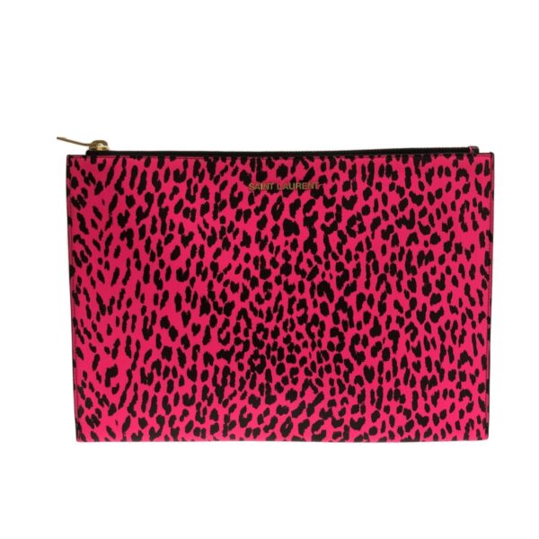 37498576 1 Saint Laurent Paris Clutch Bag Leopard Leather Pink Black