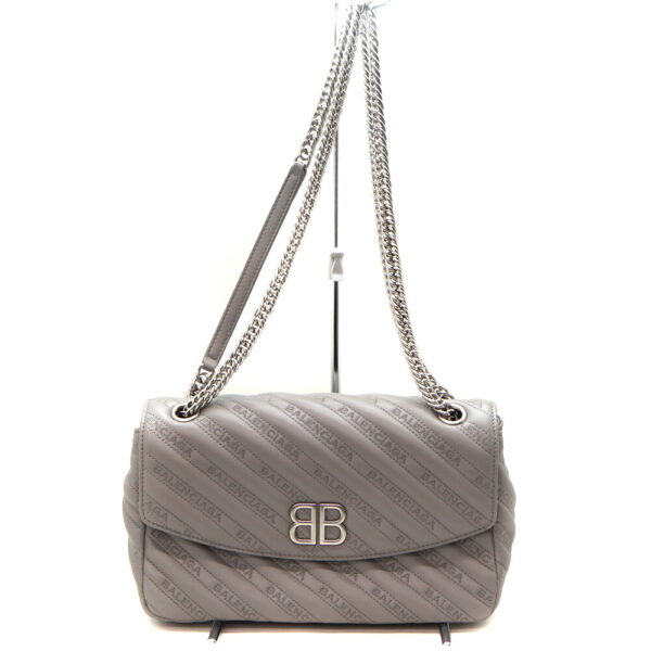 3762 1 Balenciaga BB Round Chain Shoulder Bag Leather Gray