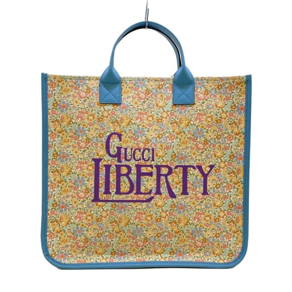 37629106 1 Gucci Tote Bag Liberty Floral Pattern Canvas Leather White Blue Multi