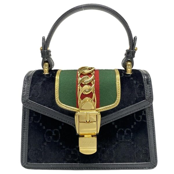 37791419 1 Gucci Sylvie GG Pattern Handbag Leather Black Multi