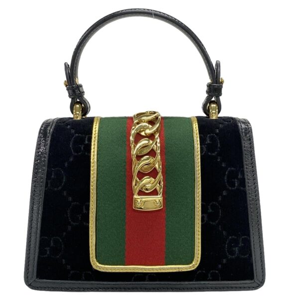 37791419 3 Gucci Sylvie GG Pattern Handbag Leather Black Multi