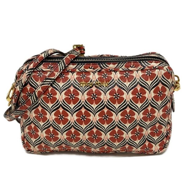 37793686 1 Miu Miu Shoulder Bag Floral Pattern Red White Leather