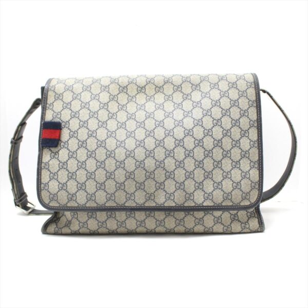 37876814 1 Gucci GG Plus GG Supreme Shoulder Bag Leather Light Gray Navy