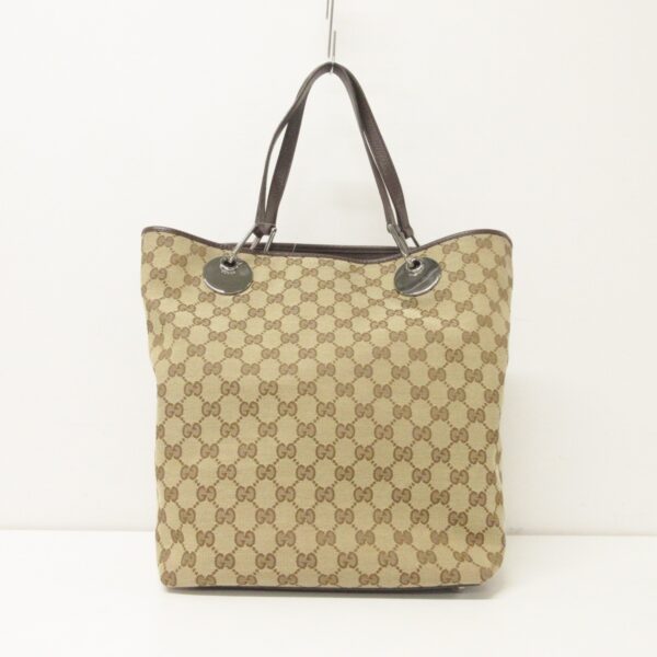 37907292 1 Gucci GG Pattern Eclipse Tote Bag Jacquard Leather Beige Brown