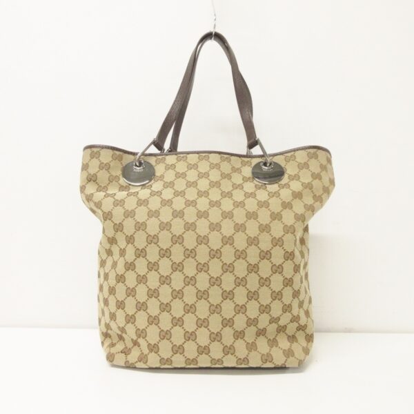 37907292 3 Gucci GG Pattern Eclipse Tote Bag Jacquard Leather Beige Brown