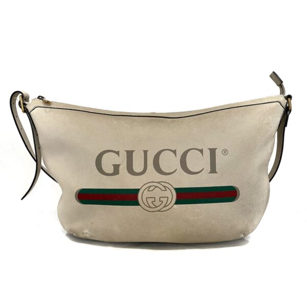 37915663 1 Gucci Print Half Moon Hobo Shoulder Bag Leather Ivory Multi