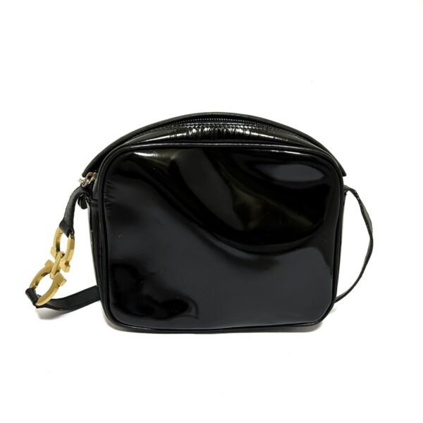 37921602 1 Salvatore Ferragamo Gancini Shoulder Bag Enamel Leather Black