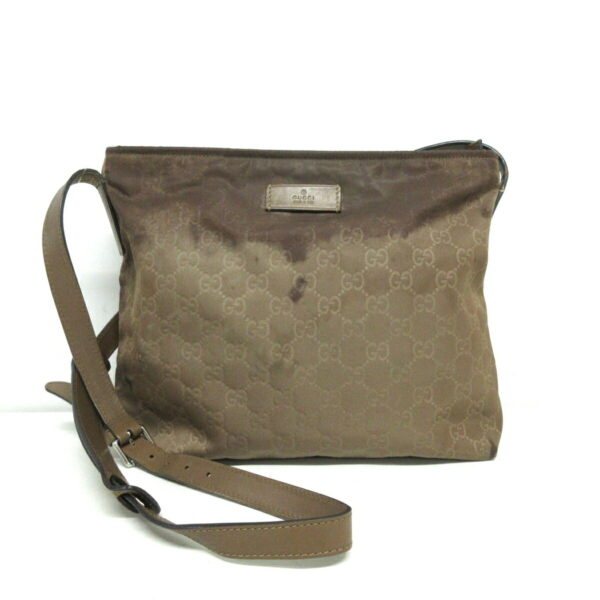 37924205 1 Gucci GG Pattern Shoulder Bag Nylon Leather Brown