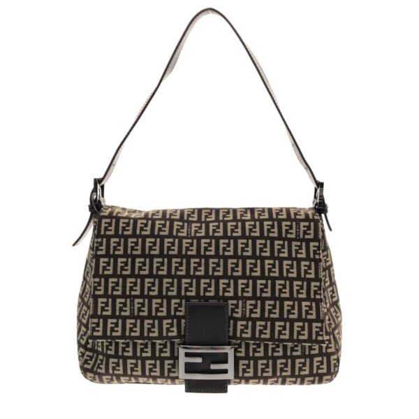 37941596 1 Fendi Mamma Bucket Shoulder Bag Zucchino Jacquard Leather Brown