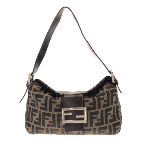 37941597 1 Fendi Zucca Pattern Shoulder Bag Jacquard Leather Beige Black Brown