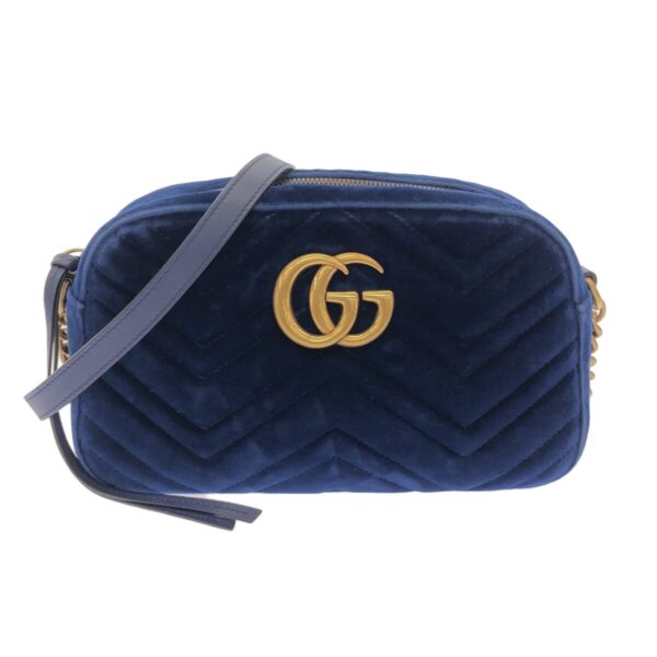 37941598 1 Gucci GG Marmont Quilted Small Shoulder Bag Chain Velor Blue