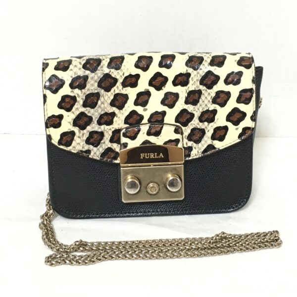 37942032 1 Furla Metropolis Shoulder Bag Leopard Chain Shoulder Flap Leather White Black Brown