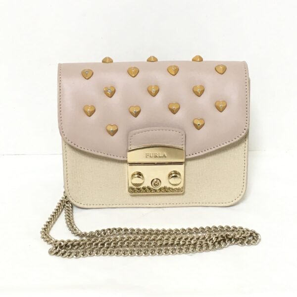 37942034 1 Furla Metropolis Shoulder Bag Studs Heart Chain Flap Leather Pink