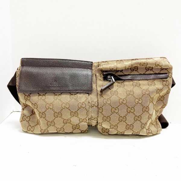 37955195 1 Gucci GG Pattern Waist Pouch Leather Beige Brown