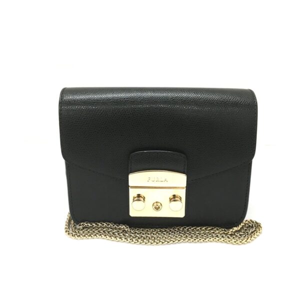 37957921 1 Furla Metropolis Shoulder Bag Chain Mini Bag Leather Black