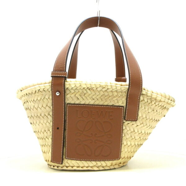 37960122 1 Loewe Basket Tote Bag Straw Leather Ivory Brown