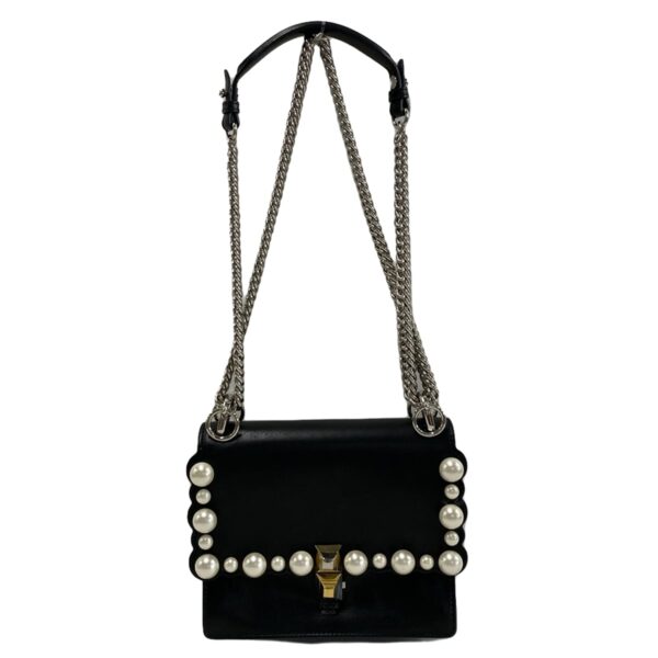 37961210 1 Fendi Mini Canai Shoulder Bag Pearl Chain Shoulder Leather Black