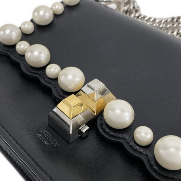 37961210 16 Fendi Mini Canai Shoulder Bag Pearl Chain Shoulder Leather Black