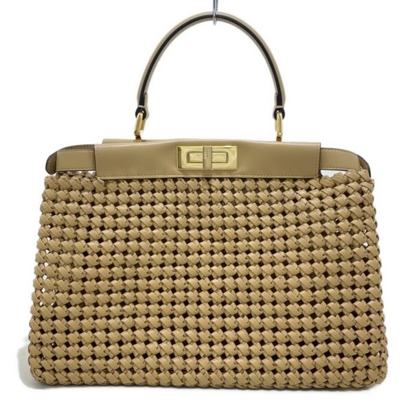 37962668 1 Fendi Peekaboo Iconic Medium Handbag Braided Nappa Leather Beige