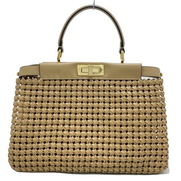 37962668 3 Fendi Peekaboo Iconic Medium Handbag Braided Nappa Leather Beige