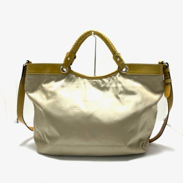 37964503 3 Salvatore Ferragamo Vara Tote Bag Braided Rhinestone Ribbon Nylon Enamel Leather Beige Yellow