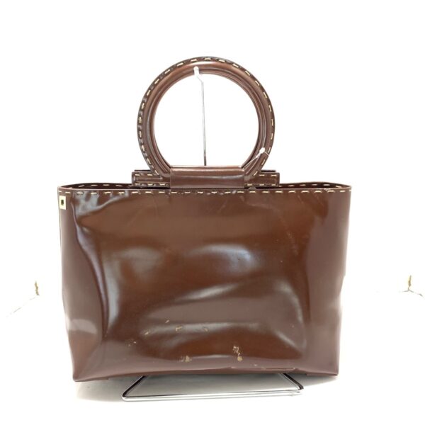 37964771 3 Salvatore Ferragamo Gancini Handbag Enamel Leather Brown