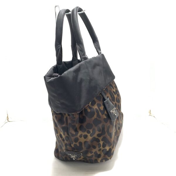 37967415 2 Prada Tesuto Double Tote Bag Leopard Print Nylon Black Brown Beige