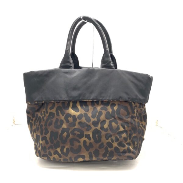 37967415 3 Prada Tesuto Double Tote Bag Leopard Print Nylon Black Brown Beige