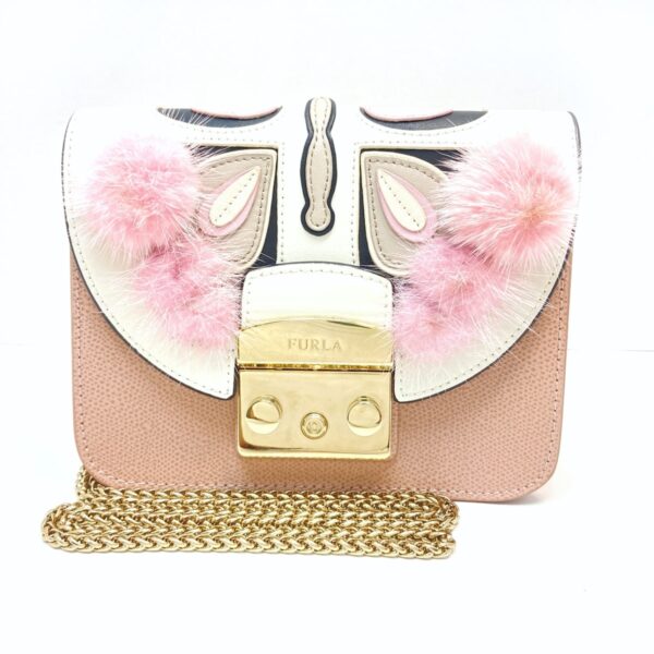 37979718 1 Furla Metropolis Fur Shoulder Bag Pink Beige White