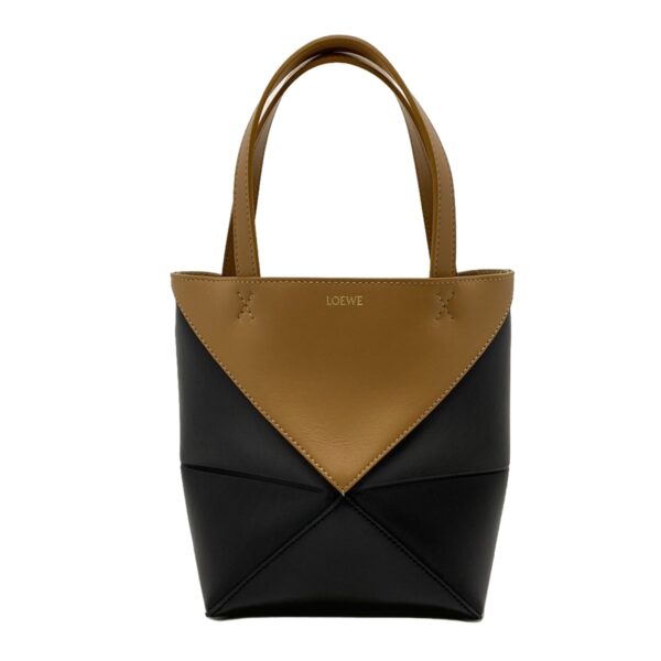 37980223 1 Loewe Puzzle Fold Mini Tote Shiny Calf Leather Warm Desert Black