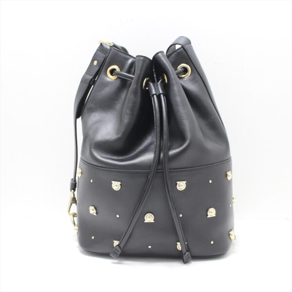 37999591 1 Salvatore Ferragamo Gancini Shoulder Bag Drawstring Leather Black