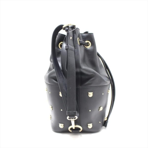 37999591 2 Salvatore Ferragamo Gancini Shoulder Bag Drawstring Leather Black