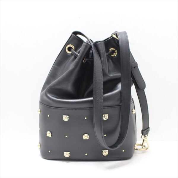 37999591 3 Salvatore Ferragamo Gancini Shoulder Bag Studs Drawstring Black