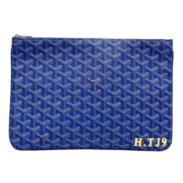 38003195 1 Goyard Sena MM Clutch Bag Initial Engraved Blue Multi Leather