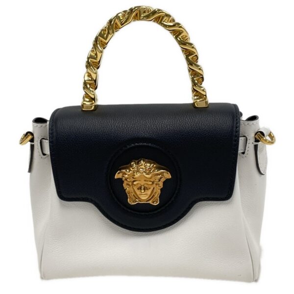 38004310 1 Versace La Medusa Small Handbag Top Handle Leather White Black