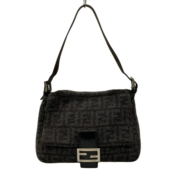 38010381 1 Fendi Mamma Bucket Zucca Pattern Wool Leather Black