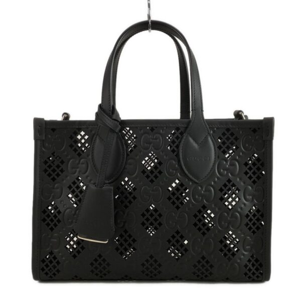 38014068 1 Gucci Small Tote Bag Diamond Cutout Leather Black