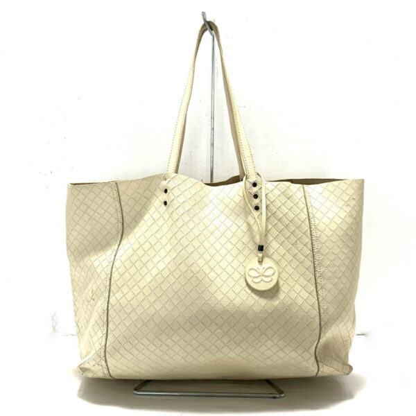 38015903 1 Bottega Veneta Intreccio Mirage Tote Bag Embossed Leather Ivory