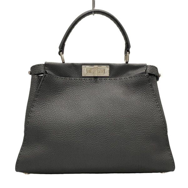 38016002 1 Fendi Peekaboo Iconic Medium Celeria Handbag Leather Dark Gray