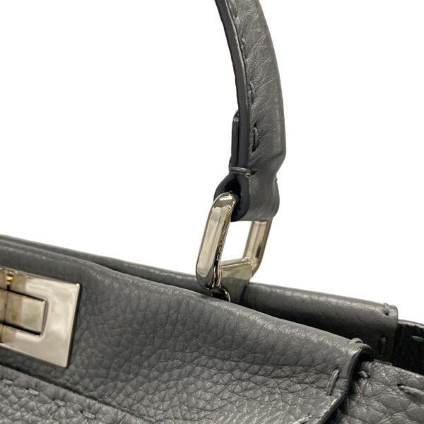 38016002 16 Fendi Peekaboo Iconic Medium Celeria Handbag Leather Dark Gray