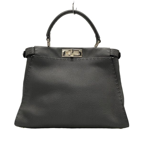 38016002 3 Fendi Peekaboo Iconic Medium Celeria Handbag Leather Dark Gray