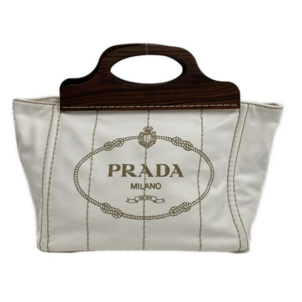 38016159 1 Prada Canapa Tote Bag Leather Tag White Brown